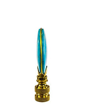 Load image into Gallery viewer, Light Lapis Oval Lamp Finial with Polished Brass Base 2.5&quot;h
