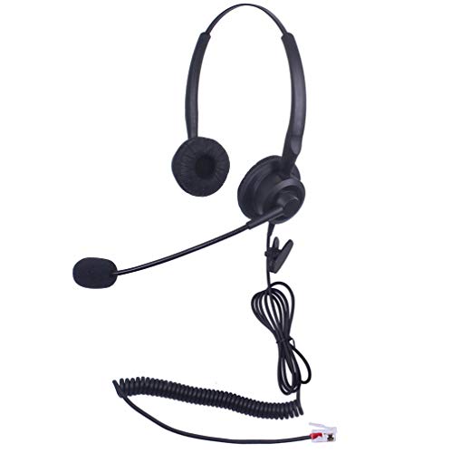 Vanstalk Corded Telephone Headset RJ9 Binaural with Noise Canceling Microphone, Compatible with Plantronics M10 M12 M22 Vista Modular Adapters and Cisco 7960 7942 7942G 7861 IP Phones(VT201J2C)