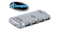 I-Concepts 4-Port Super Fast Mini USB 2.0 Hub with Retractable, Storable USB Plug and Cable
