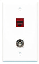 Load image into Gallery viewer, RiteAV - 1 Port BNC 1 Port Cat5e Ethernet Red Wall Plate - Bracket Included
