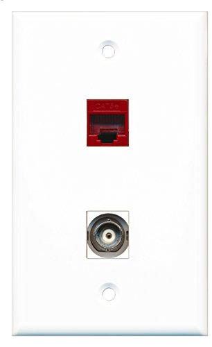 RiteAV - 1 Port BNC 1 Port Cat5e Ethernet Red Wall Plate - Bracket Included
