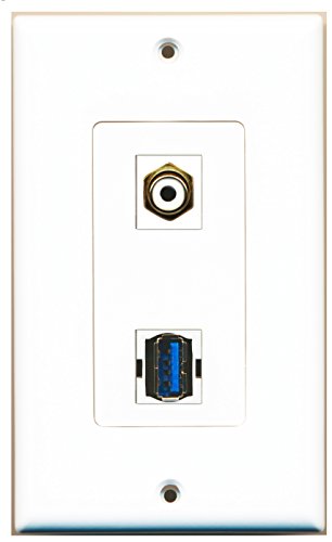 RiteAV - 1 Port RCA White 1 Port USB 3 A-A Decorative Wall Plate - Bracket Included