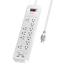 Load image into Gallery viewer, 12 Outlets Power Strip Surge Protector, 2 USB Ports Powerstrip,Huntkey Electric Power Strips with Surge Protection, 6-Foot Heavy Extension Cord,5V/2.4A Extension Cord with Multiple Outlets,White

