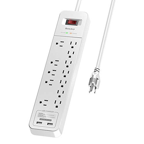 12 Outlets Power Strip Surge Protector, 2 USB Ports Powerstrip,Huntkey Electric Power Strips with Surge Protection, 6-Foot Heavy Extension Cord,5V/2.4A Extension Cord with Multiple Outlets,White