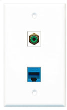 Load image into Gallery viewer, RiteAV - 1 Port RCA Green 1 Port Cat5e Ethernet Blue Wall Plate - Bracket Included
