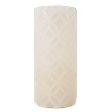 Load image into Gallery viewer, Hand-Crafted Unscented Carved Flameless LED Medallion Pillar Candle
