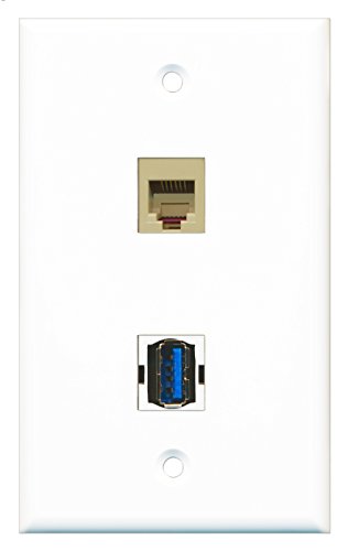 RiteAV - 1 Port Phone Beige 1 Port USB 3 A-A Wall Plate - Bracket Included