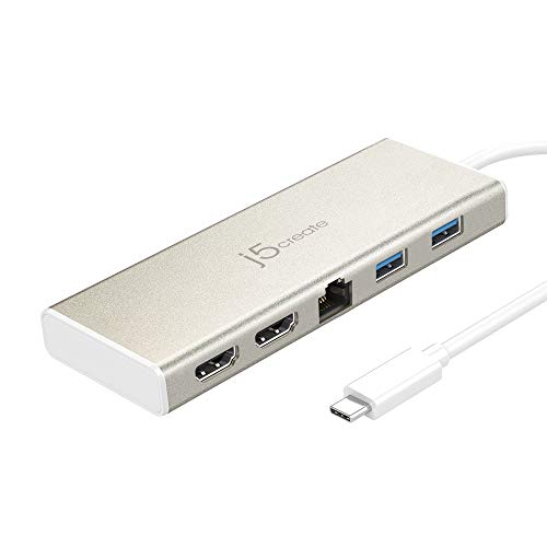 j5create USB-C Mini Dock- Type C Hub with 2X 4K HDMI, 2X USB 3.0, Ethernet, Power Delivery 2.0
