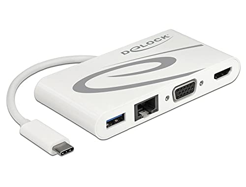 Delock Docking Station USB C 3.1 HDMI 4K + VGA + LAN + USB Adapter White