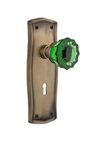 Nostalgic Warehouse 725835 Prairie Plate with Keyhole Privacy Crystal Emerald Glass Door Knob in Antique Brass, 2.75