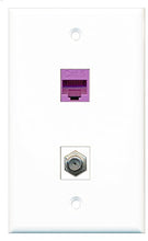 Load image into Gallery viewer, RiteAV - 1 Port Coax Cable TV- F-Type 1 Port Cat6 Ethernet Purple Wall Plate - Bracket Included
