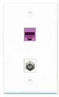 RiteAV - 1 Port Coax Cable TV- F-Type 1 Port Cat6 Ethernet Purple Wall Plate - Bracket Included
