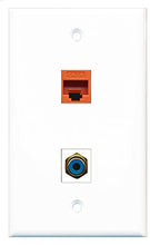 Load image into Gallery viewer, RiteAV - 1 Port RCA Blue 1 Port Cat6 Ethernet Orange Wall Plate - Bracket Included
