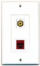 Load image into Gallery viewer, RiteAV - 1 Port RCA Yellow 1 Port Cat6 Ethernet Red Decorative Wall Plate - Bracket Included
