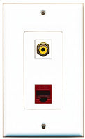 RiteAV - 1 Port RCA Yellow 1 Port Cat6 Ethernet Red Decorative Wall Plate - Bracket Included