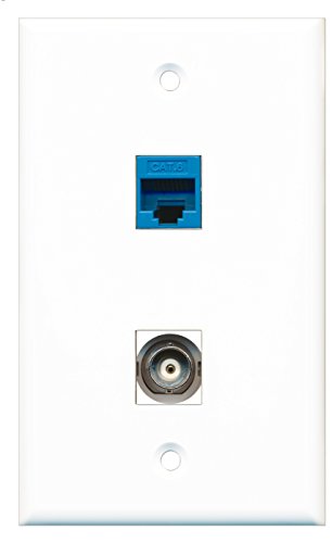 RiteAV - 1 Port BNC 1 Port Cat6 Ethernet Blue Wall Plate - Bracket Included