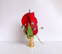 One of French Chic Rose Lamp Shade Finial, Harp Topper - Red