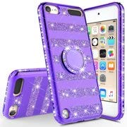 Load image into Gallery viewer, [GW USA] Glitter Cute Phone Case Girls Kickstand Compatible for Apple iPod Touch 6/iPod Touch 5 Case,Bling Diamond Bumper Ring Stand Soft Sparkly Apple iPod Touch 5/6th Generation - Purple Stripe
