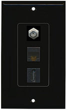 Load image into Gallery viewer, RiteAV Decorative 1 Gang Wall Plate (Black/Black) 3 Port - Coax (Black) Cat6 (Black) HDMI (Black)
