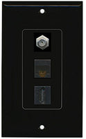 RiteAV Decorative 1 Gang Wall Plate (Black/Black) 3 Port - Coax (Black) Cat6 (Black) HDMI (Black)