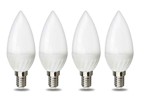 Edearkar 3W LED Candelabra Ceramic Light Bulbs (4 Pack) E14 Base LED Light 3W (30W Incandescent Light Bulbs ) Non-Dimmable 6000K Cool White for Chandelier,Decorative Bulb,AC85-265V