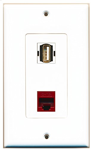 RiteAV - 1 Port USB A-A 1 Port Cat6 Ethernet Red Decorative Wall Plate - Bracket Included