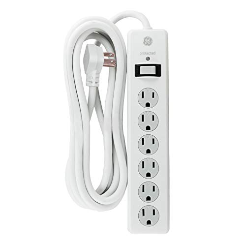 Ge 6 Outlet Surge Protector, 10 Ft Extension Cord, Power Strip, 800 Joules, Flat Plug, Twist To Clos