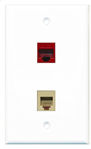 RiteAV - 1 Port Phone Beige 1 Port Cat5e Ethernet Red Wall Plate - Bracket Included