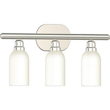 Load image into Gallery viewer, Monument 2479607 Three Lamp Brushed Nickel Vanity Fixture, 25-1/4&quot; X 5-7/8&quot; X 11&quot;
