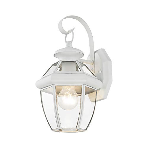 Livex Lighting 2051-03 Monterey 1 Light Outdoor White Finish Solid Brass Wall Lantern with Clear Beveled Glass