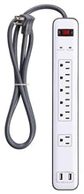 Load image into Gallery viewer, Prime Wire &amp; Cable PB525106 6-Outlet Electronics Surge Protector with 14/3 SJT 4-Feet Cord and USB Charger, White
