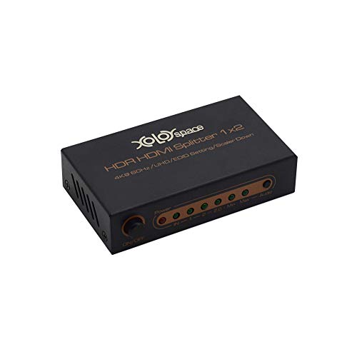 XOLORspace 1x2 HDMI Splitter 4K 60HZ YCbCr 4:4:4 8 bit HDR Pass Through Auto Scaling Output to 4K 60hz and 1080p simultaneously no Need Dip Switch