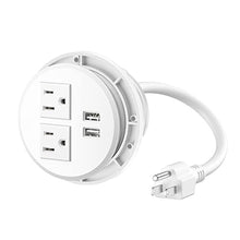 Load image into Gallery viewer, BTU Desktop Power Grommet with USB, 3.14 inch Hole Power Grommet Outlet with 2 AC Outlet, 2 USB Ports, Countertop Recessed Power Strip 6FT Extension Cords for Office, Home, Hotel, White
