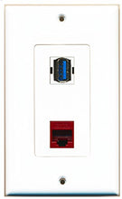 Load image into Gallery viewer, RiteAV - 1 Port Cat6 Ethernet Red 1 Port USB 3 A-A Decorative Wall Plate - Bracket Included
