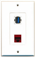RiteAV - 1 Port Cat6 Ethernet Red 1 Port USB 3 A-A Decorative Wall Plate - Bracket Included