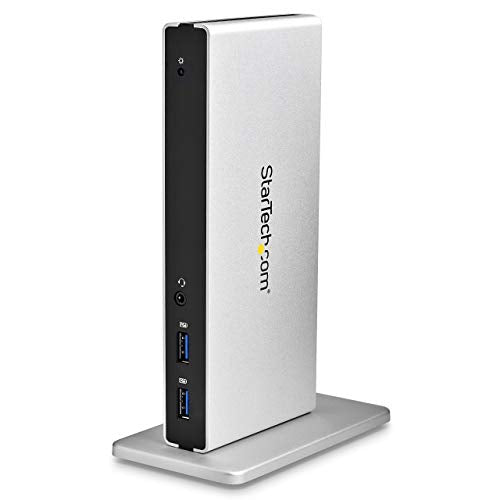 StarTech.com Dual Monitor USB 3.0 Docking Station w/ DVI to VGA & HDMI Adapters, 5x USB 3.0 & Audio - Vertical DVI Dock for Mac & Windows (USB3SDOCKDD),Black & silver