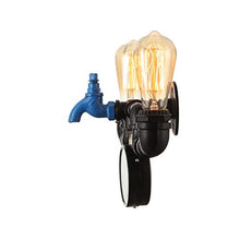 Load image into Gallery viewer, Retro Industrial Valve Water Pipes Wall Sconce Lights, CraftThink Iron Pipe Retro LOFT Wall lamp Edison Light Double Metal Sconces with Blue Tap (2 Lights)
