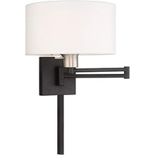 Load image into Gallery viewer, Livex Lighting 40036-04 24.25&quot; One Light Swing Arm Wall Mount, Black Finish with Off-White Fabric Shade
