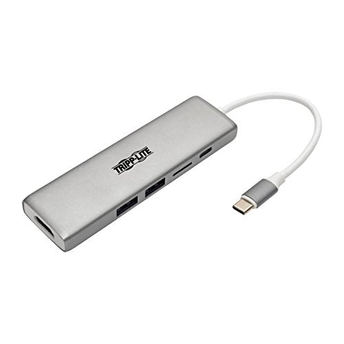 Tripp Lite USB C Docking Station w/ USB-A Hub, HDMI, Micro SD, PD Charging 4k @ 30Hz Thunderbolt 3 Silver (U442-DOCK10-S)