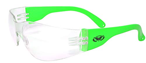Global Vision Eyewear Rider Safety Glasses, Clear Lens, Neon Green