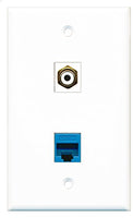 RiteAV - 1 Port RCA White 1 Port Cat5e Ethernet Blue Wall Plate - Bracket Included