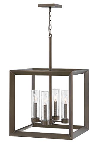Hinkley Rhodes Collection Four Light Outdoor Medium Hanging Lantern, Warm Bronze w/ Clear Seedy Glass