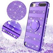 Load image into Gallery viewer, [GW USA] Glitter Cute Phone Case Girls Kickstand Compatible for Apple iPod Touch 6/iPod Touch 5 Case,Bling Diamond Bumper Ring Stand Soft Sparkly Apple iPod Touch 5/6th Generation - Purple Stripe
