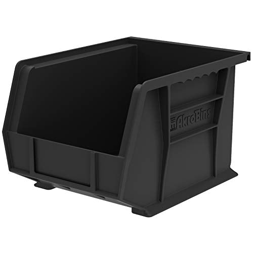 Akro-Mils 30239 AkroBins Plastic Storage Bin Hanging Stacking Containers, (11-Inch x 8-Inch x 7-Inch), Black, (6-Pack) (30239BLACK)