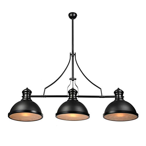BAYCHEER Industrial Retro Vintage Style Three-Light Pool Table Light Linear Island Chandelier Pendant Light Lampe with 35.43 inch Length Chain in Black Finish use E26/27 Bulb