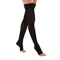 JOBST Opaque Thigh High with Silicone Dot Top Band, 30-40 mmHg Compression Stockings, Open Toe, Large, Classic Black - 115566