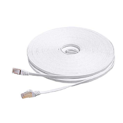 CableGeeker Cat7 Shielded Ethernet Cable 150ft (Highest Speed Cable) Flat Ethernet Patch Cable Support Cat5/Cat6 Network,600Mhz,10Gbps - White Computer Cord + Free Clips and Straps for Router Xbox