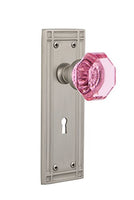 Nostalgic Warehouse 726337 Mission Plate Interior Mortise Waldorf Pink Door Knob in Satin Nickel, 2.25 with Keyhole