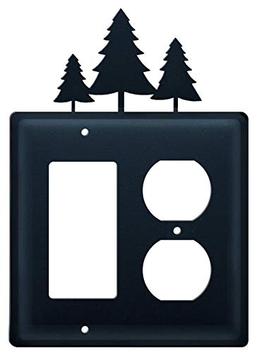 Village Wrought Iron EGO-20 8 Inch Pine Trees - Single GFI and Outlet, Black