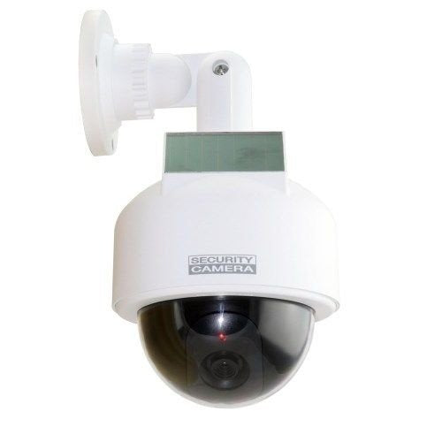 White Dummy Solar Powered Dome CCTV Camera Waterproof with Flashing LED Lights
